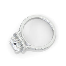 Load image into Gallery viewer, 2.5 Carat Cushion Moissanite Halo Engagement Ring. Victorian 14K White Gold Ring