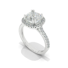 Load image into Gallery viewer, 2.5 Carat Cushion Moissanite Halo Engagement Ring. Victorian 14K White Gold Ring