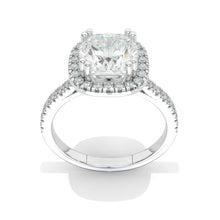 Load image into Gallery viewer, 2.5 Carat Cushion Moissanite Halo Engagement Ring. Victorian 14K White Gold Ring