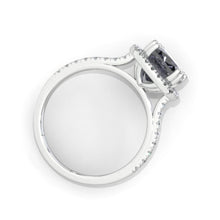 Load image into Gallery viewer, 2.5 Carat Cushion Dark Gray Blue Moissanite Halo Engagement Ring. Victorian 14K White Gold Ring