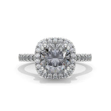 Load image into Gallery viewer, 2.5 Carat Cushion Gray Moissanite Halo Engagement Ring. Victorian 14K White Gold Ring