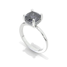 Load image into Gallery viewer, 2 Carat Cushion Cut Hidden Halo Giliarto Dark Gray Blue Moissanite Diamond White Gold Engagement Ring