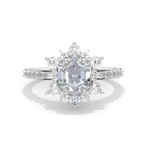 Load image into Gallery viewer, 2 Carat Hexagon Moissanite Snowflake Halo Engagement Ring. Victorian 14K White Gold Ring