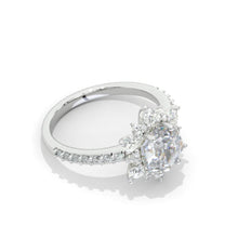 Load image into Gallery viewer, 2 Carat Hexagon Moissanite Snowflake Halo Engagement Ring. Victorian 14K White Gold Ring