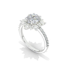 Load image into Gallery viewer, 2 Carat Hexagon Moissanite Snowflake Halo Engagement Ring. Victorian 14K White Gold Ring