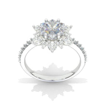 Load image into Gallery viewer, 2 Carat Hexagon Moissanite Snowflake Halo Engagement Ring. Victorian 14K White Gold Ring