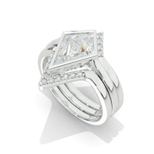 Load image into Gallery viewer, 14K White Gold 3 Carat Kite Moissanite Halo Engagement Ring, Three Rings Set