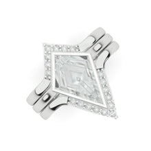 Load image into Gallery viewer, 14K White Gold 3 Carat Kite Moissanite Halo Engagement Ring, Three Rings Set