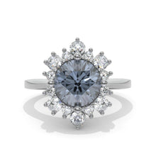 Load image into Gallery viewer, Dark Gray Snowflake Moissanite Ring/2.0ct Round Cut Moissanite Halo Ring