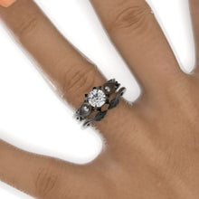 Load image into Gallery viewer, 14K Black Gold Moissanite Celtic Engagement Ring
