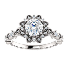 Load image into Gallery viewer, 14K White Gold 6 mm Forever One Moissanite Center Stone Round Halo Engagement Ring