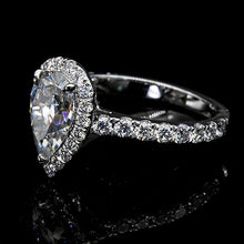 Load image into Gallery viewer, 14K Solid White Gold 3 Carat Halo Pear Cut Moissanite Ring