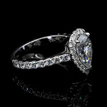 Load image into Gallery viewer, 14K Solid White Gold 3 Carat Halo Pear Cut Moissanite Ring