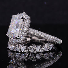 Load image into Gallery viewer, 4Ct Moissanite Engagement Ring Halo Radiant Cut Moissanite Engagement Ring, 10x8mm Radiant Cut Moissanite Engagement Ring with Eternity band