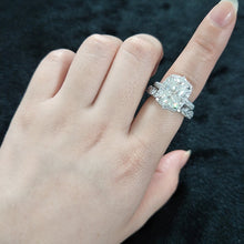 Load image into Gallery viewer, v4Ct Moissanite Engagement Ring Halo Radiant Cut Moissanite Engagement Ring, 10x8mm Radiant Cut Moissanite Engagement Ring with Eternity band