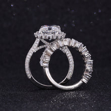 Load image into Gallery viewer, 4Ct Moissanite Engagement Ring Halo Radiant Cut Moissanite Engagement Ring, 10x8mm Radiant Cut Moissanite Engagement Ring with Eternity band