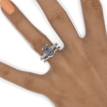 Load image into Gallery viewer, 14K White Gold 3 Carat Oval Gray Moissanite Rope Engagement Ring Eternity Ring Set