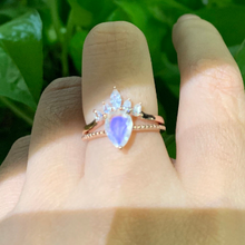 Load image into Gallery viewer, Genuine Pear Cut Moonstone Ring- Two Ring Set