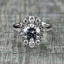Load image into Gallery viewer, 14K White Gold 2 Carat Round Gray Moissanite Halo Engagement Ring