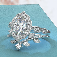 Load image into Gallery viewer, 14K White Gold 1.9 Carat Oval Moissanite Halo Engagement Ring Eternity Ring Set