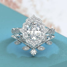 Load image into Gallery viewer, 14K White Gold 1.9 Carat Oval Moissanite Halo Engagement Ring Eternity Ring Set