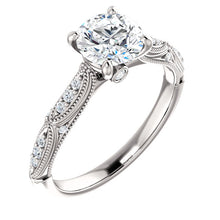 Load image into Gallery viewer, 14K Gold 6.5 mm Round Forever One™ Moissanite & 1/10 CTW Diamond Engagement Ring