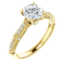 Load image into Gallery viewer, 14K Gold 6.5 mm Round Forever One™ Moissanite & 1/10 CTW Diamond Engagement Ring