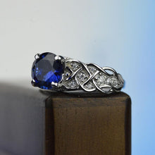 Load image into Gallery viewer, 2 Carat Blue Sapphire Engagement Ring with Diamond Accent Stones 14K White Gold