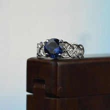 Load image into Gallery viewer, 2 Carat Blue Sapphire Engagement Ring with Diamond Accent Stones 14K White Gold