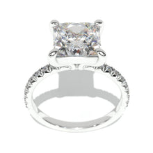 Load image into Gallery viewer, 3Ct Moissanite Engagement Ring, Solitaire Princess Cut Moissanite Engagement Ring, Diamond Pave Accents Stones- finger size 5.5