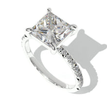 Load image into Gallery viewer, 3Ct Moissanite Engagement Ring, Solitaire Princess Cut Moissanite Engagement Ring, Diamond Pave Accents Stones- finger size 5.5