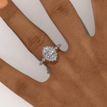 Load image into Gallery viewer, 14K Solid Gold Ring 1.5CT Oval Halo Moissanite Wedding Ring Stone Engagement Ring Anniversary Ring Yellow White Gold Ring Pave Set Colar