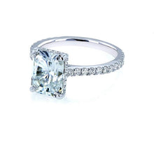 Load image into Gallery viewer, 5Ct Radiant Cut Moissanite Engagement Ring, Solitaire Radiant Ice Crushed Cut Moissanite Engagement Ring, Pave Accents Stones Hidden Halo