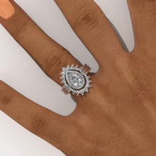 Load image into Gallery viewer, Alexandrite engagement ring gold, art deco Vintage 14K gold ring set , Moissanite/alexandrite band, Pear shaped, Bridal Set Anniversary ring