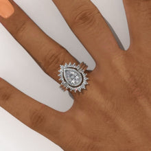 Load image into Gallery viewer, Alexandrite engagement ring gold, art deco Vintage 14K gold ring set , Moissanite/alexandrite band, Pear shaped, Bridal Set Anniversary ring