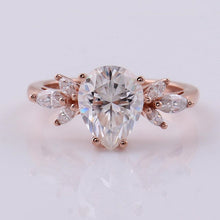 Load image into Gallery viewer, Pear shaped Moissanite engagement ring vintage Unique Marquise cut Cluster engagement ring rose gold wedding Bridal gift for women