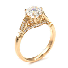 Load image into Gallery viewer, 14K Solid Yellow Gold 2CT Round Moissanite Solitaire Six Prongs Ring, Vintage Milgrain Engagement Ring Anniversary Promise Gold Ring