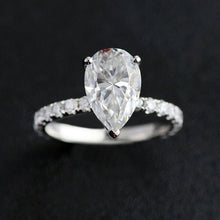 Load image into Gallery viewer, 2Ct Pear Moissanite Hidden Halo Engagement Gold Ring, 9x7mm Pear Cut Moissanite Engagement Ring, Micro pave Accents Stones