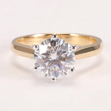 Load image into Gallery viewer, 14K Solid Two Tone Gold 1CT Round Moissanite Solitaire Six Prongs Ring Moissanite Hidden Halo Engagement Ring Anniversary Promise Gold Ring