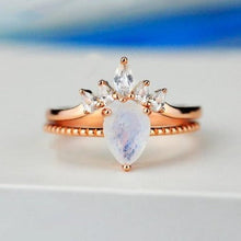 Load image into Gallery viewer, Pear shaped Moonstone engagement ring set vintage Bridal set white gold Solid 14K Marquise Moissanite Anniversary Gift for her