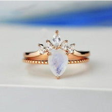 Load image into Gallery viewer, 14K Solid Rose Gold Dainty Natural Moonstone Ring Set, 2ct Pear Cut Moonstone Ring Set, Rose Gold Ring Unique Curved Marquise Cut Ring