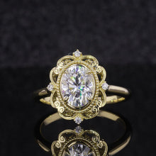 Load image into Gallery viewer, 14K Rose Gold Vintage Moissanite Ring, Luxury Prong Setting Oval Cut Halo Engagement Ring 2ct Carat Oval Moissanite Victorian Ring