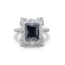 Load image into Gallery viewer, 2Ct Radiant Cut Dark Gray Blue Moissanite Halo Engagement Ring, Radiant Cut Moissanite Engagement Ring, Side Accents Stones 14K Yellow Gold
