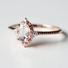 Load image into Gallery viewer, 14K Solid Rose Gold Ring 2CT Oval Halo Morganite Wedding Ring Stone Engagement Ring Anniversary Ring Yellow White Gold Ring Pave Set Colar