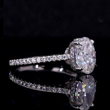 Load image into Gallery viewer, 14K White Gold Moissanite Ring, Luxury Prong Setting 2.5 Carat Oval Cut Engagement Ring, 2.5ct Carat Oval Moissanite Ring, Hidden Halo.