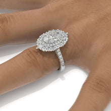 Load image into Gallery viewer, 1 Ct Moissanite Double Halo Engagement Ring, Vintage Oval Shape Cut Moissanite Engagement Ring, Side Accents Stones 14K White Gold