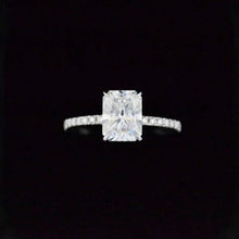 Load image into Gallery viewer, 2Ct Moissanite Engagement Ring, Radiant Cut Moissanite Engagement Ring, Moissanite Pave Accents Stones Hidden Halo with Eternity Ring Set