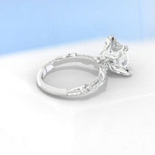 Load image into Gallery viewer, 4Ct Moissanite Engagement Ring Set, Solitaire Princess Cut Moissanite Engagement Ring, Floral Eternity Ring Set