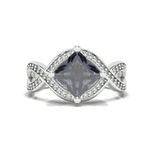Load image into Gallery viewer, 2Ct Princess Cut Dark Blue Grey Gray Moissanite 14K White Gold Engagement Ring Twisted Shank Gold Ring Gray/Blue Shade Ring