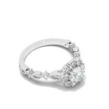 Load image into Gallery viewer, 6mm Round Moissanite Halo Twisted Shank Engagement Ring, Solitaire Moissanite Ring, Classic lace Victorian 14K White Gold Ring